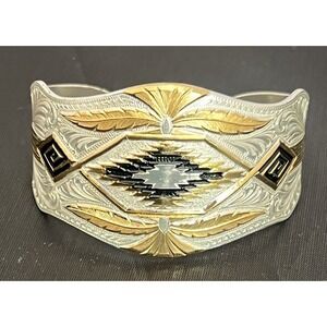 Montana Silversmiths Southwest Cuff Bracelet Aztec Geometric Silver Gold Tone